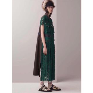 sacai サカイ　ドッキングニットワンピース　キャミ　レース　ベージュ