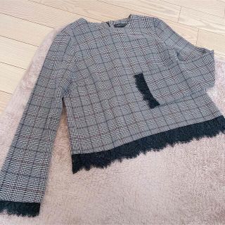 ザラ(ZARA)のZARA グレンチェック レーストップス(カットソー(長袖/七分))