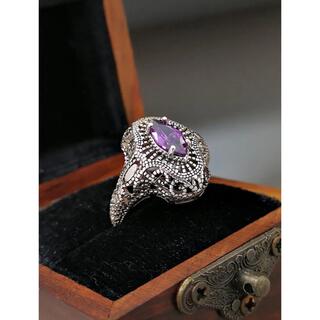 ヴィンテージ紫ライトストーン指輪 レトロデザインレディースリング メンズ指輪(リング(指輪))