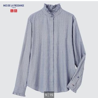 ユニクロ(UNIQLO)の新品タグ付　ユニクロ　イネス　コットン　フリルシャツ　S(シャツ/ブラウス(長袖/七分))