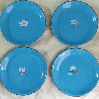 タチキチ(たち吉)のたち吉 橘吉 ターコイズブルー  ４枚セット 皿 食器 レトロ(食器)