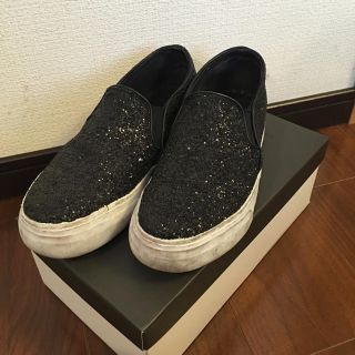 ユナイテッドアローズ(UNITED ARROWS)のUA♡グリッタースリッポンブラック24.5美品(スニーカー)