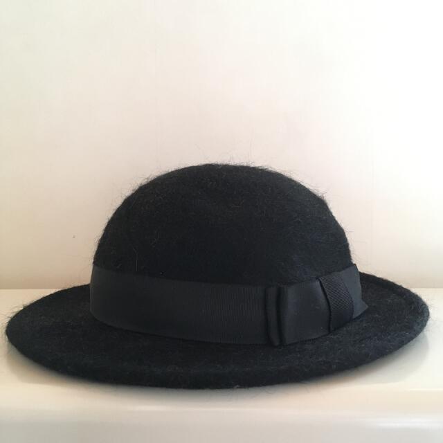 帽子 ハット 黒 ブラック ウール リボン レディースの帽子(ハット)の商品写真