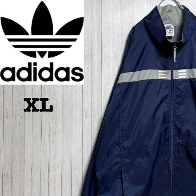 adidas アディダス　ナイロンジャケット　ネイビー　ビッグサイズ　XL