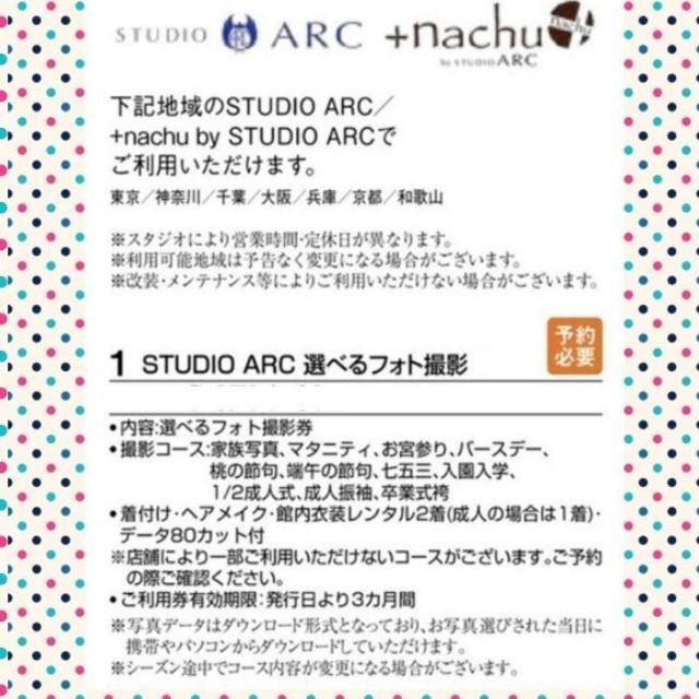 定番から日本未入荷 studioarc スタジオアーク Bコース 利用券 選べる