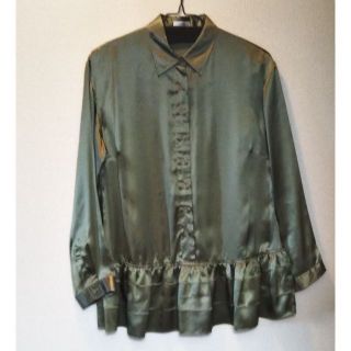 新品❢フリルブラウス絹100%☘LL(シャツ/ブラウス(長袖/七分))