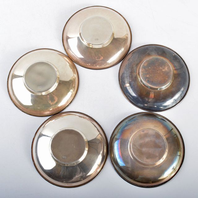 煎茶道具　純銀製　丸形茶托　五客　合計約309g　F　R4341 煎茶道具 純銀製 丸形茶托 五客 合計約309g F R4341