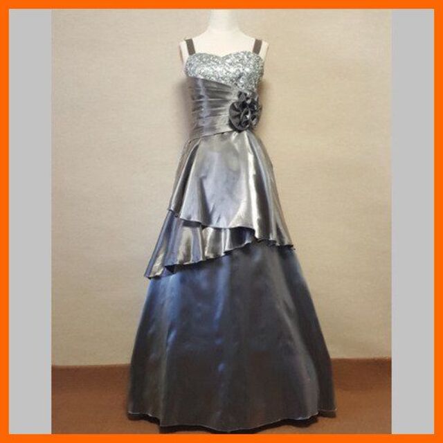 ■新品■ 幅広肩紐胸スパンフラワー姫ドレス【シルバー】1860184 レディースのフォーマル/ドレス(ロングドレス)の商品写真
