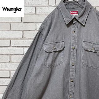 ラングラー(Wrangler)のレア Wrangler ラングラー 長袖シャツ コットン 無地柄 ライトグレーL(シャツ)