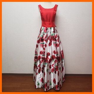 パーティー■新品■ バラ柄が豪華なワンピース型　姫ドレス【赤】1860175