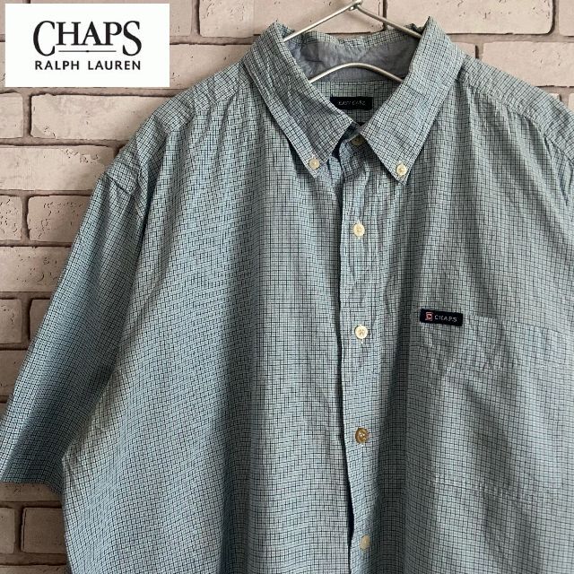 【大人気☆】チャップス ワンポイント 半袖BDシャツ チェック ライトブルー L