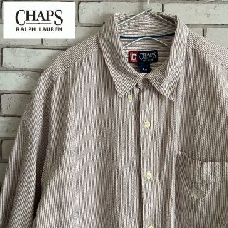 チャップス(CHAPS)の希少 CHAPS 半袖BDシャツ コットン 刺繍入 ストライプ柄 ピンクレッドL(シャツ)