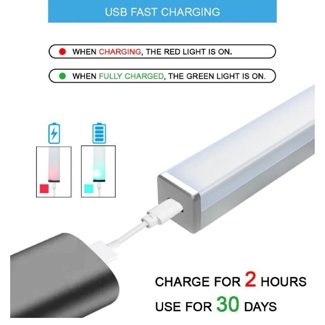 人気急上昇!LED3本センサーモーションライト 人感 USB充電 ...