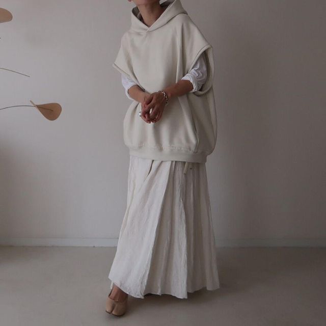 ARGUE  LINEN WASHABLE FLARE-SKIRT/WHITEロングスカート