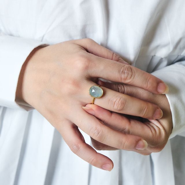 【11.5号】アクアマリン ローズカット 縦 ベゼル リング 指輪 天然石 レディースのアクセサリー(リング(指輪))の商品写真