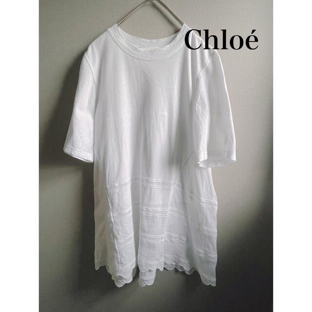 Chloe(クロエ)の専用　Chloé クロエ　カットソー　Tシャツ　半袖　白　ホワイト　レース　春　 レディースのトップス(カットソー(半袖/袖なし))の商品写真