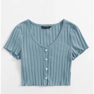 SHEIN シーイン　ボタンアップ　リブニット　クロップトップ(カーディガン)