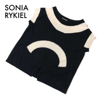 ソニアリキエル(SONIA RYKIEL)のイタリア製ソニアリキュエル ノースリーブニットプルオーバー ベスト 黒 白 M(ニット/セーター)