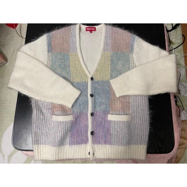 supreme brushed grid cardigan 白 M