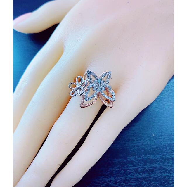 ★0.35ct★✨ダイヤモンドK18PG&プラチナバタフライモチーフリング指輪