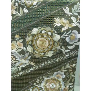 袋帯 正絹 スワトウ刺繍 ゴールド 金粉 刺繍 未使用 ネット買取