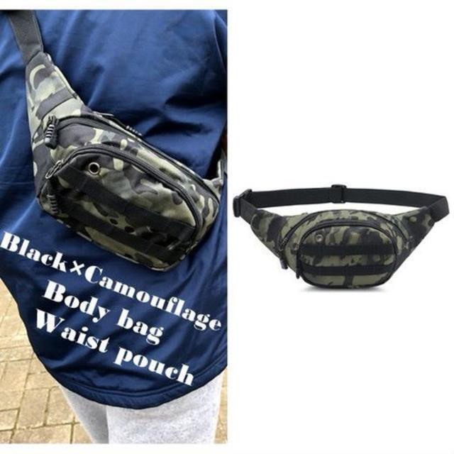 【迷彩黒】防水素材のウエストポーチ 便利らしい メンズのバッグ(ウエストポーチ)の商品写真