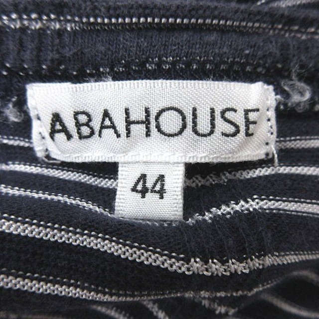 ABAHOUSE(アバハウス)のアバハウス カットソー Vネック ボーダー 半袖 44 紺 ネイビー 白 レディースのトップス(カットソー(半袖/袖なし))の商品写真