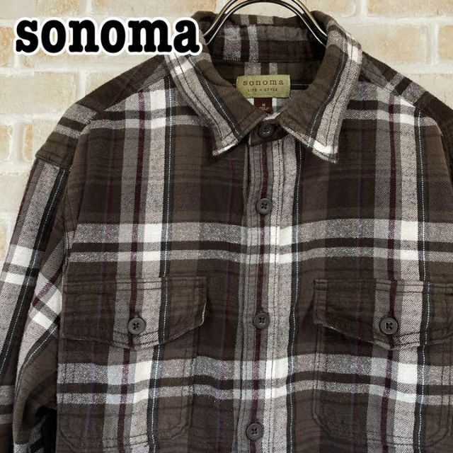 sonoma(ソノマ)のsonoma ソノマ ネルシャツ チェック 輸入品 タイト 薄手 ブラウン系 メンズのトップス(シャツ)の商品写真