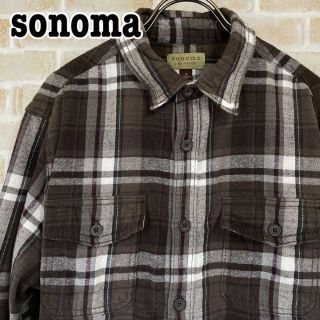 ソノマ(sonoma)のsonoma ソノマ ネルシャツ チェック 輸入品 タイト 薄手 ブラウン系(シャツ)