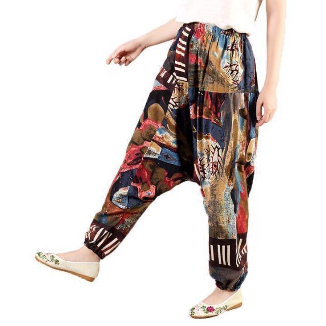 新品 アジアン エスニック柄 サルエルパンツ カラフル コーヒー ゴム