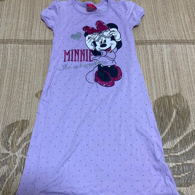 Disney - 130 ロングワンピース ミニーちゃん ドット 紫 Disney - 130 ロングワンピース ミニーちゃん ドット 紫