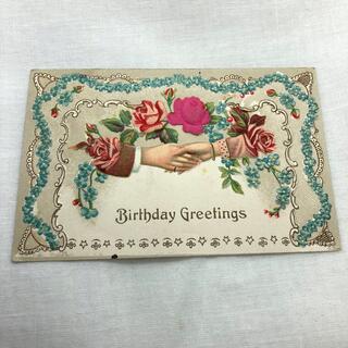 アンティークポストカード お花 シルク貼り 手 C641(その他)