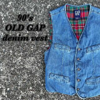 ギャップ(GAP)の90's OLD GAP デニム ベスト 裏地チェック ビンテージ　菅田将暉(ベスト)