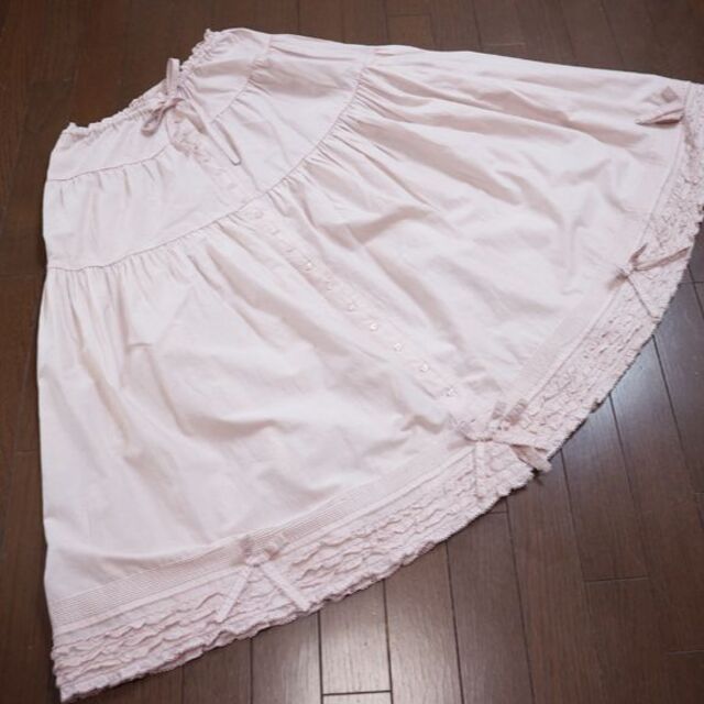 ゴム素材ピンクハウス♡リボンとピコフリルデザイン♡綿ローンのティアードスカート