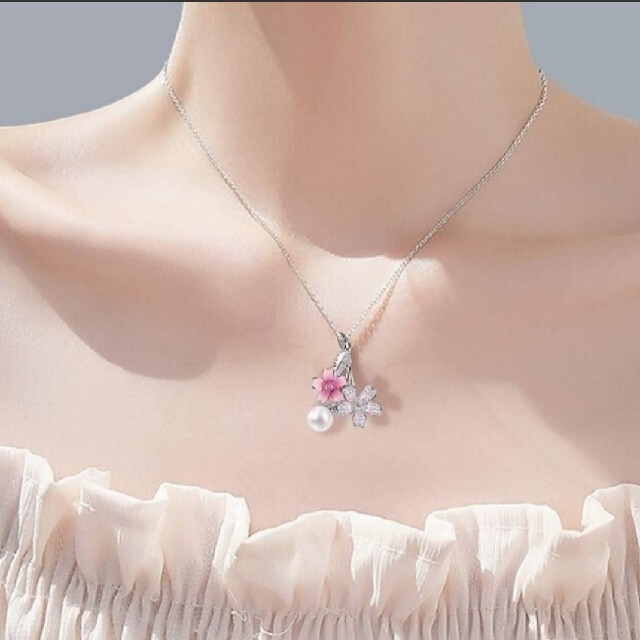 かわいい 桜 花 さくら 和風 淡水真珠 ネックレス…プレゼントに最適♪♪ レディースのアクセサリー(ネックレス)の商品写真