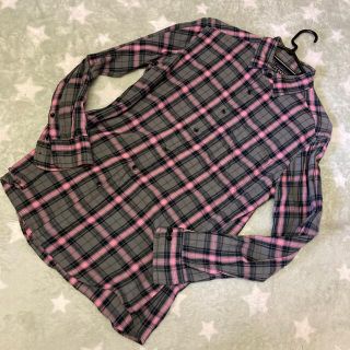 ユニクロ(UNIQLO)のUNIQLO フランネルシャツ　メンズ　Mサイズ　グレー×ピンク(シャツ)