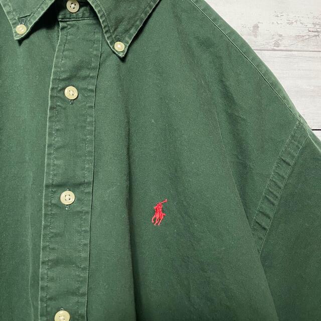 POLO RALPH LAUREN(ポロラルフローレン)の【希少カラー】90sラルフローレン　刺繍ワンポイント　グリーン　半袖BDシャツ メンズのトップス(Tシャツ/カットソー(半袖/袖なし))の商品写真