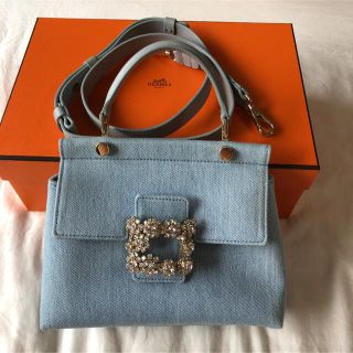 ロジェヴィヴィエ(ROGER VIVIER)のロジェヴィヴィエ バッグ デニム ヴィヴ カバ ミニ フラワーストラス バックル(ハンドバッグ)