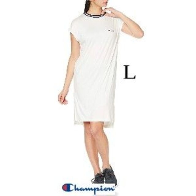 Champion(チャンピオン)の新品 L チャンピオン レディース フレンチスリーブ ワンピース ホワイト 白 レディースのワンピース(ひざ丈ワンピース)の商品写真