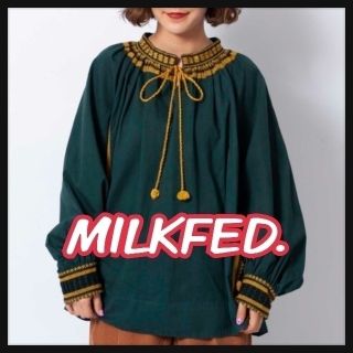 ミルクフェド(MILKFED.)の▼最終価格▼【新品】ミルクフェド緑M／エスニック刺繍トップス長袖カットソー民族系(カットソー(長袖/七分))