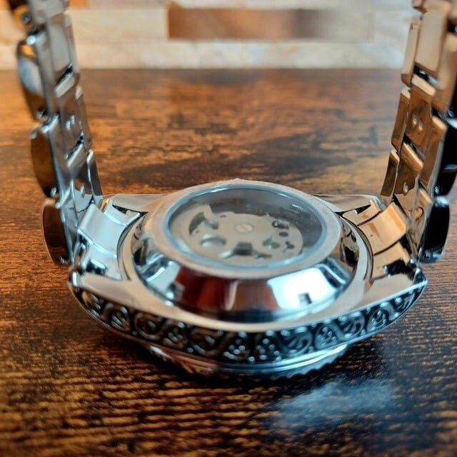 新品 送料無料 3D フルスケルトン 彫 自動巻き 機械式 メンズ 腕時計 シル