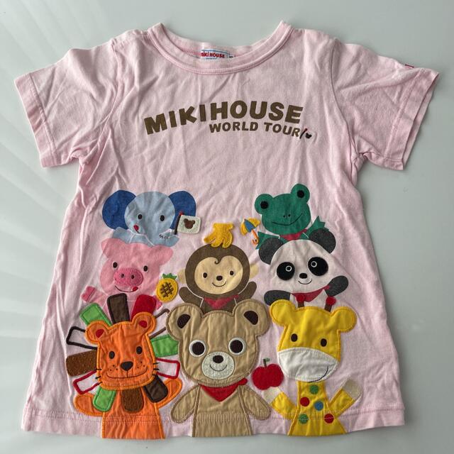 ミキハウス　Tシャツ　ワールドツアー　豪華ワッペン　動物　ピンク　120cm