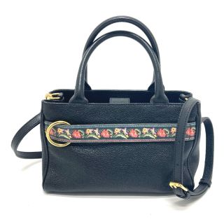 エトロ(ETRO)の美品 エトロ 花柄 2WAY ショルダーバッグ ハンドバッグ レザー ブラック(ハンドバッグ)