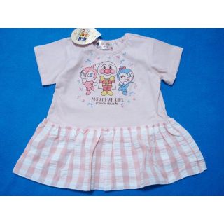 アンパンマン(アンパンマン)の新品　90cm　アンパンマン　2022リップルフリル半袖Tシャツ　ピンク(Tシャツ/カットソー)