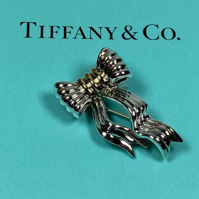 大特価 Tiffany& - Co. & Tiffany Co. 925/750 ブローチ リボンモチーフ ティファニー ブローチ+コサージュ