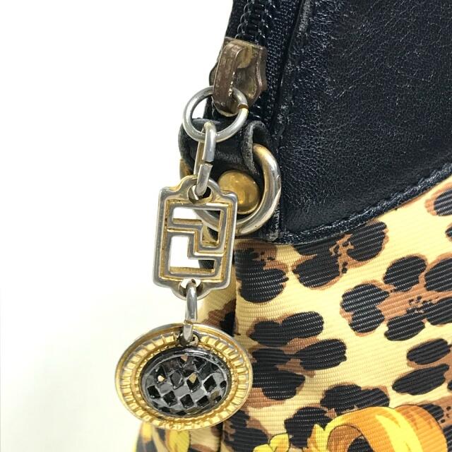 Gianni Versace(ジャンニヴェルサーチ)のジャンニ・ヴェルサーチ Gianni Versace レオパード バロック ヒョウ柄 ヴィンテージ ボーリング ハンドバッグ PVC/レザー イエロー×ブラック レディースのバッグ(ハンドバッグ)の商品写真