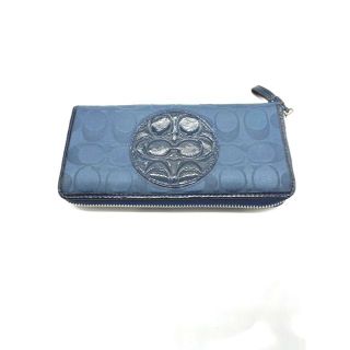 コーチ(COACH)のCOACH シグネチャー　ラウンドファスナー長財布 ブルー(財布)