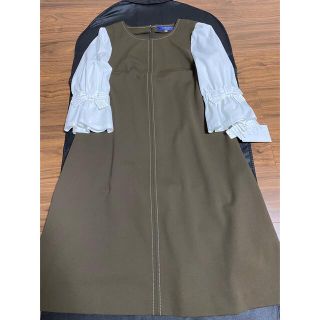 エムズグレイシー(M'S GRACY)の専用　エムズグレイシー　袖ドッキングワンピース　　カーキ　size42(ひざ丈ワンピース)