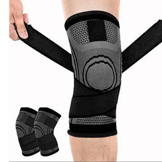 二枚セット　膝サポーター加圧式膝固定サポーター商品　黒色　Mサイズ(トレーニング用品)