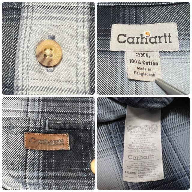 carhartt(カーハート)の【r様専用】カーハート☆レザーロゴ入フラップ付ダブルポケットワークチェックシャツ メンズのトップス(シャツ)の商品写真